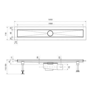 Душевой лоток Timo Drain System DS230210/17 100см с двусторонней панелью plate под плитку золото матовое